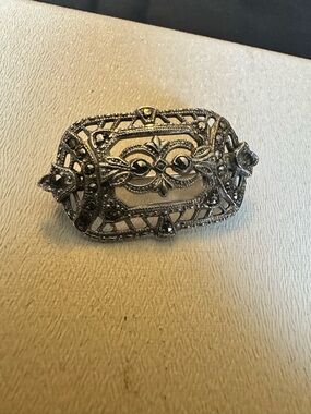Vintage Sterling Silver Marcasite Brooch – Art Deco Style Filigree Pin